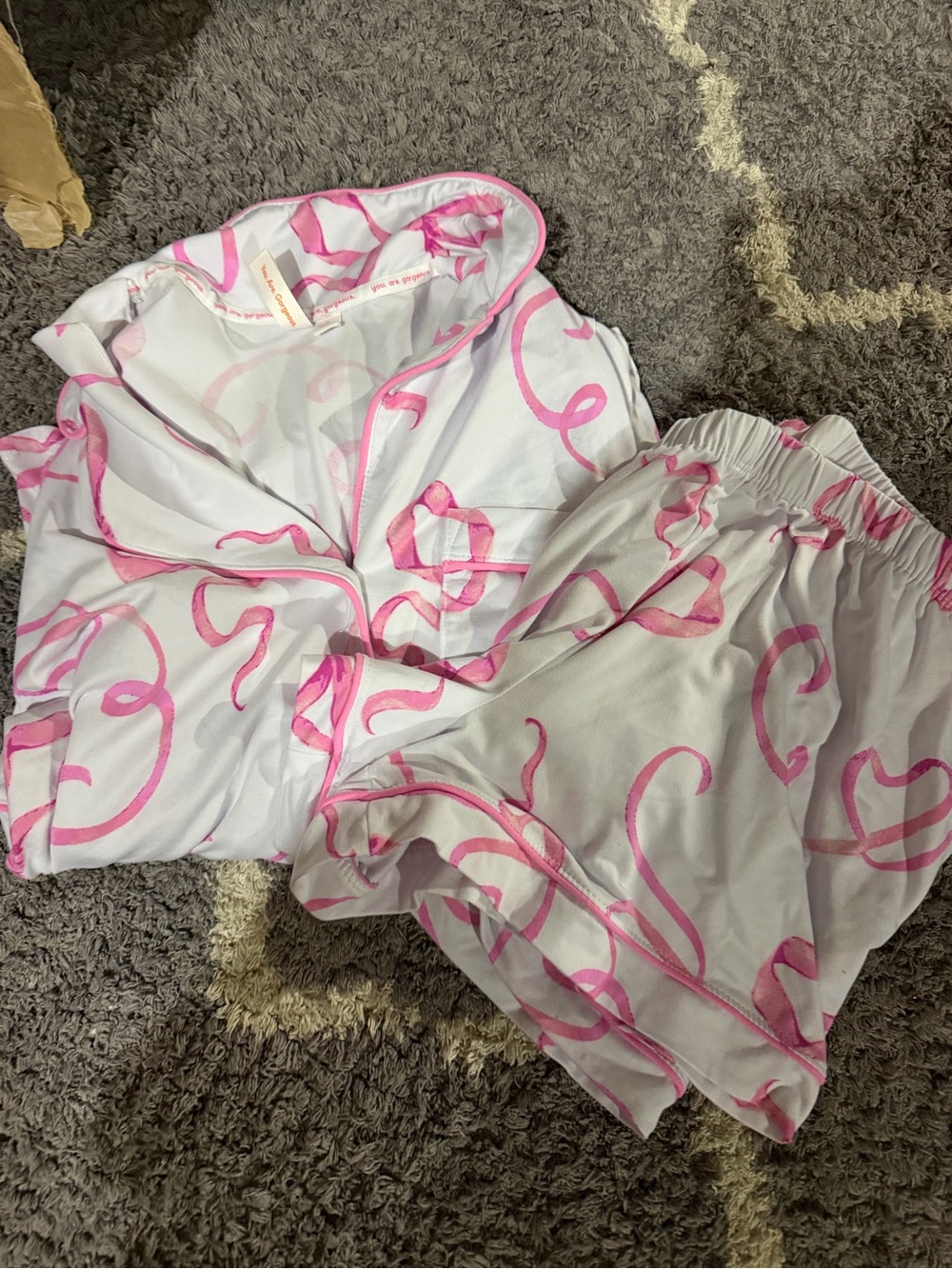 White & Pink Swirl Short Pajama Set - Women's Lightweight Sleepwear